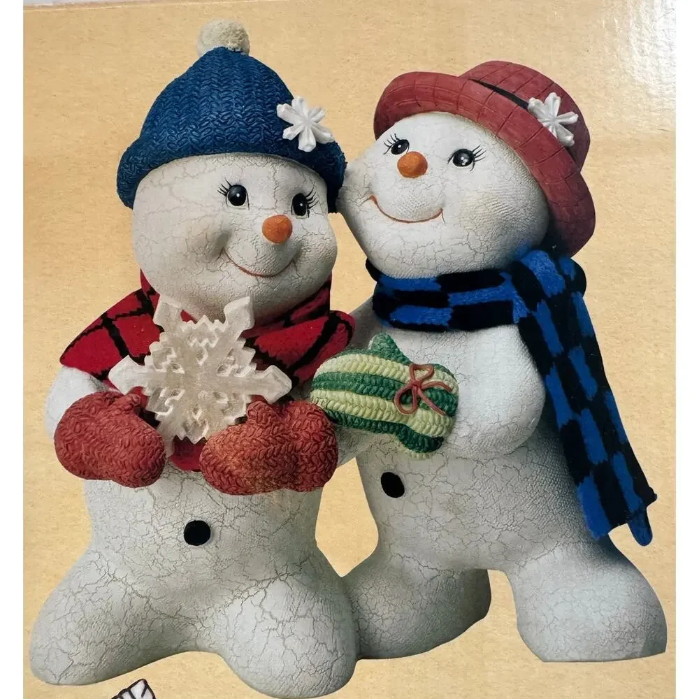 00s Vtg Resin Snow Couple Hand Painted Large Figurine 11x8